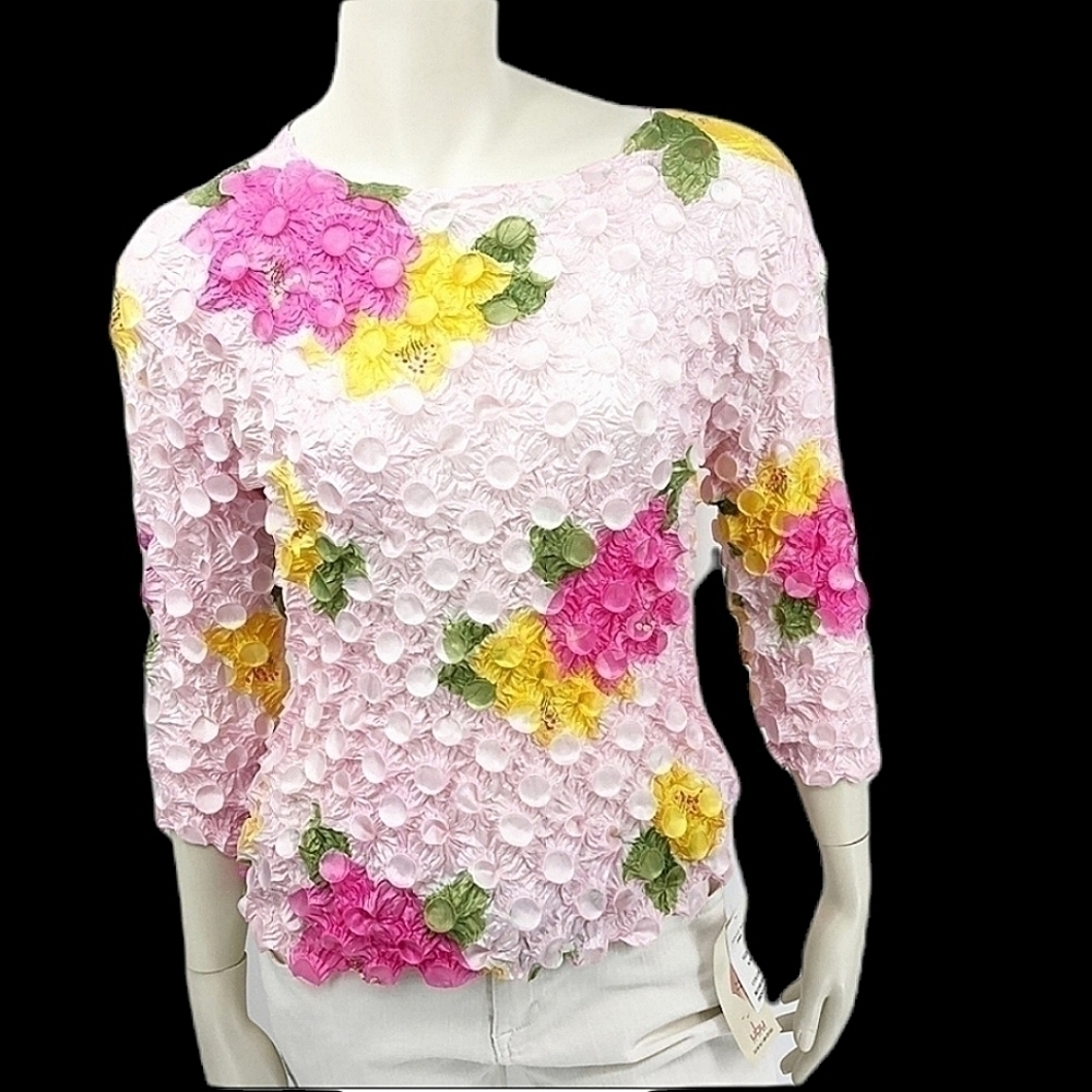 NWT Ubu Women's S/M Puffy Pink Green Yellow Blouse